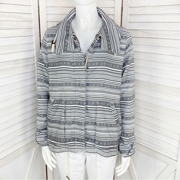 Thread & Supply Aztec Print Canvas Hooded Utility Jacket Black White Small - Picture 1 of 14